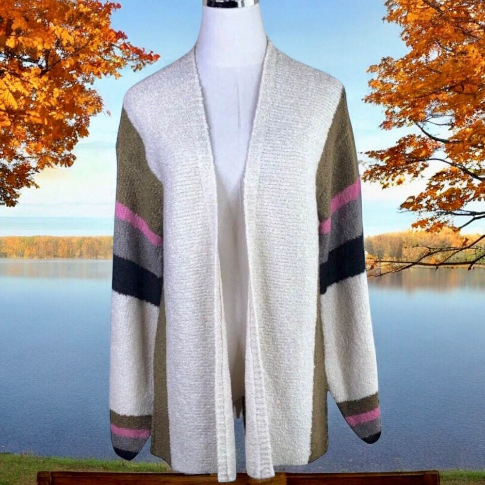 Saltwater Luxe Cardigan Beige Boucle Knit Open Front Cozy Sweater Anthropologie